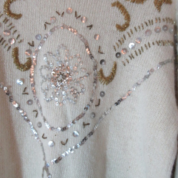 FANCY CREAM SWEATER SEQUINS BEADS Small UNO & UNA - Picture 2 of 4
